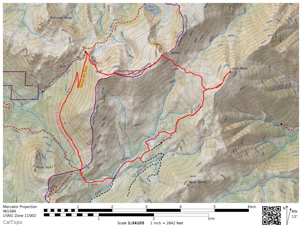 Jobs Peak to Freel Peak Map